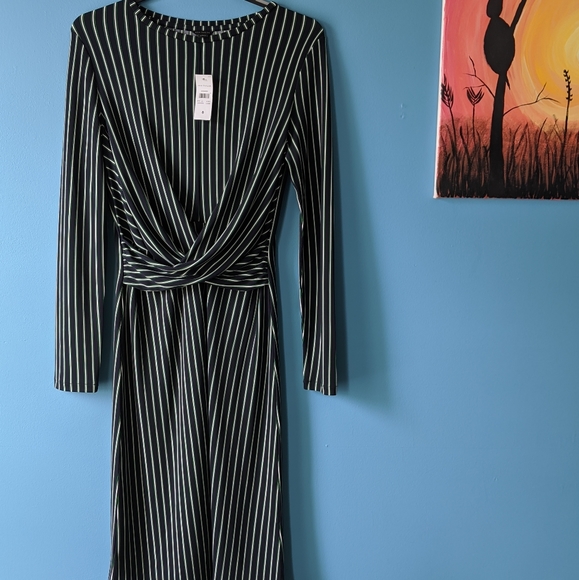 Ann Taylor Green, Navy, White, Wrap Front Dress - Picture 3 of 6